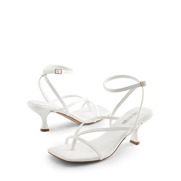 Square Toe Strappy Kitten Heels - WHITE-PU - 4