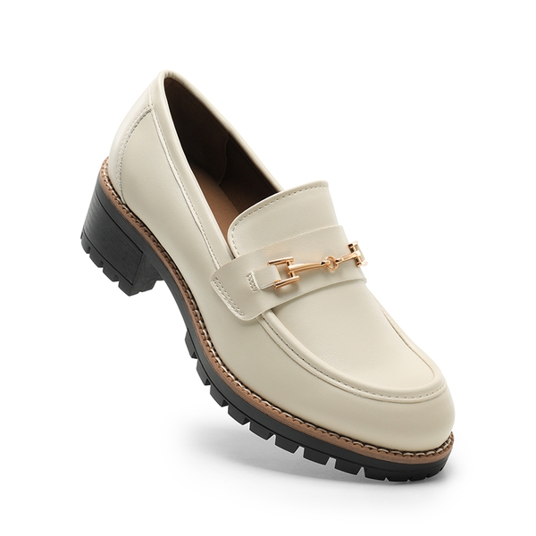 Lug Sole Slip-On Chunky Loafers - BEIGE-PU - 4
