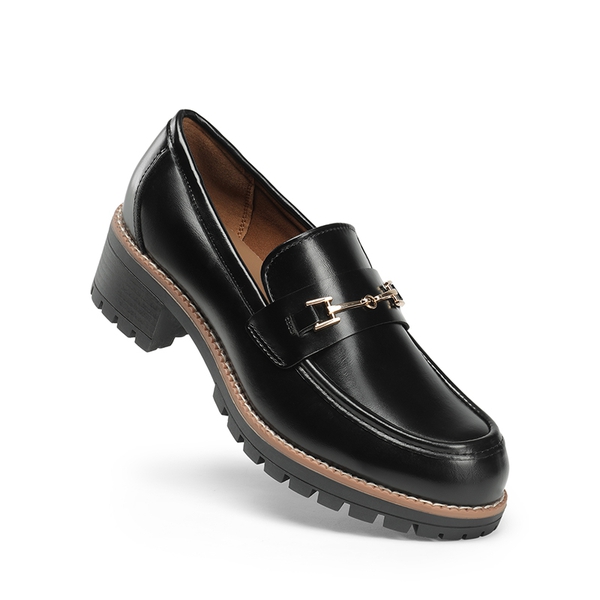 Lug Sole Slip-On Chunky Loafers - BLACK-PU - 4