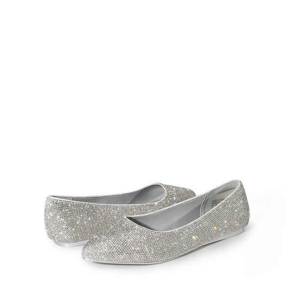 Pointed Toe Ballet Slip On Flats - SILVER-RHINESTONE - 5