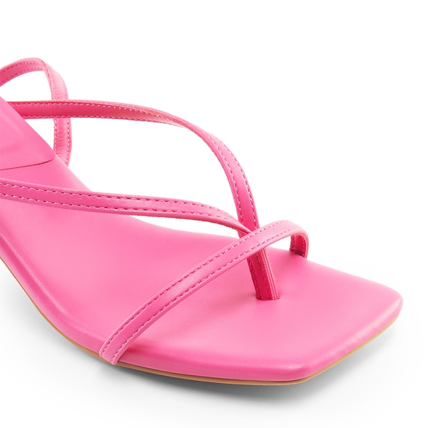Square Toe Strappy Kitten Heels - HOT PINK-PU - 6