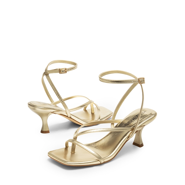 Square Toe Strappy Kitten Heels - GOLD-PU - 4
