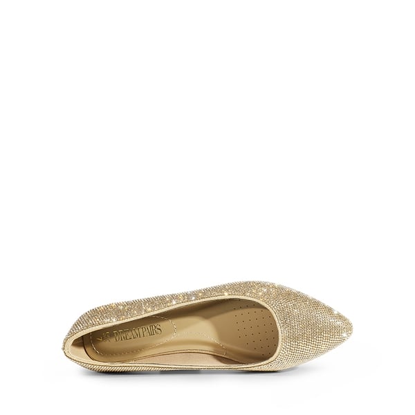Pointed Toe Ballet Slip On Flats - GOLD-RHINESTONE - 4