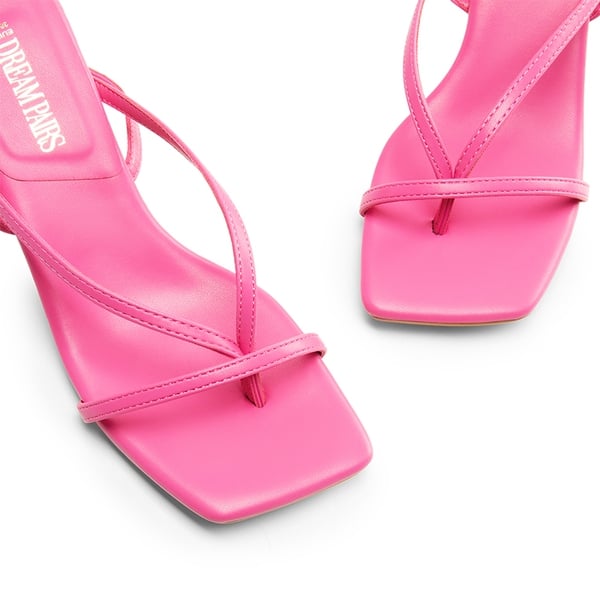 Square Toe Strappy Kitten Heels - HOT PINK-PU - 5