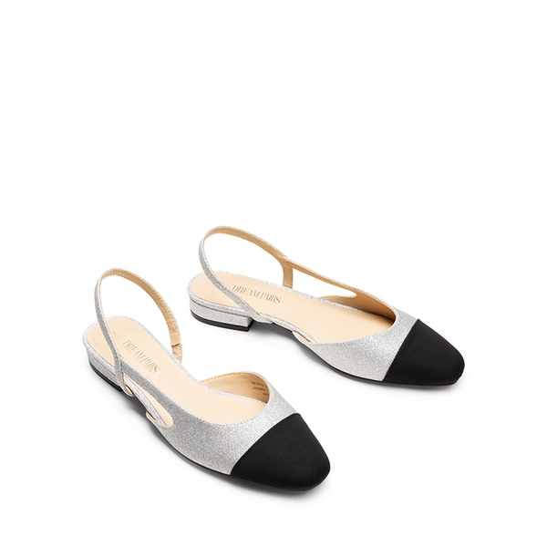 Slingback Cap Toe Flats - SILVER-GLITTER - 4