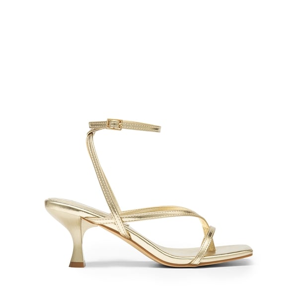 Square Toe Strappy Kitten Heels - GOLD-PU - 3