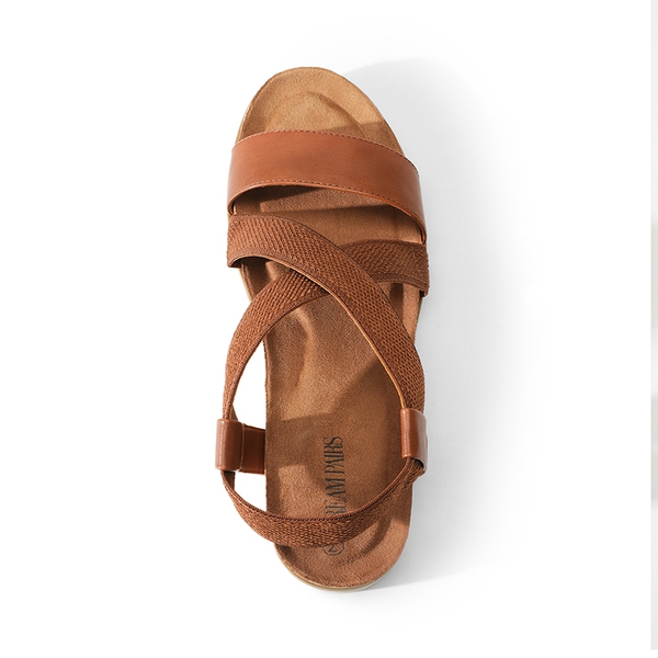 Cushioned Footbed Elastic Strap Sandals - BROWN-PU - 5