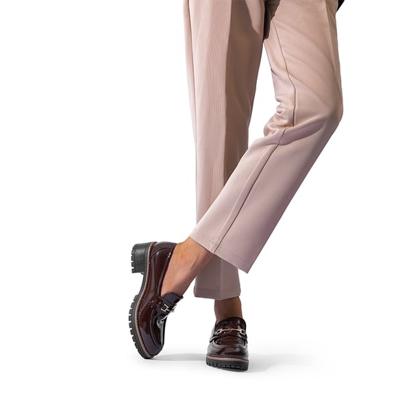 Lug Sole Slip-On Chunky Loafers - BURGUNDY-PAT - 2
