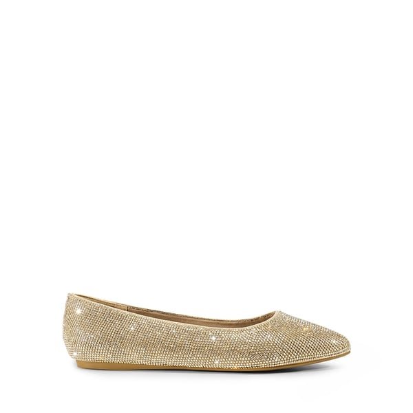 Pointed Toe Ballet Slip On Flats - GOLD-RHINESTONE - 3