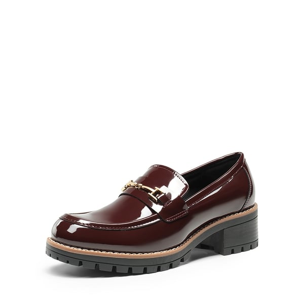 Lug Sole Slip-On Chunky Loafers - BURGUNDY-PAT -  0
