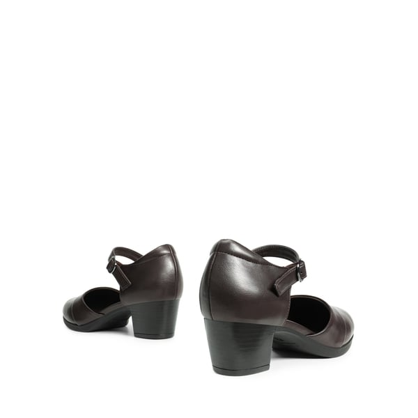 Comfortable Strap Low Block Heel Pumps - BROWN - 3