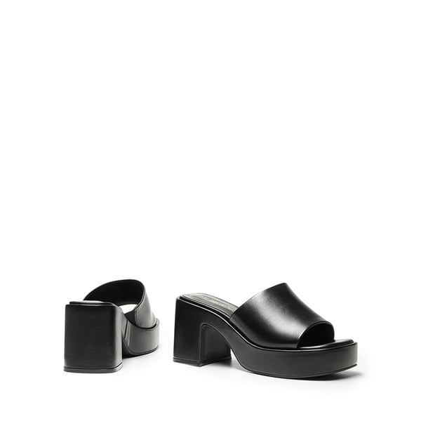 Slip On Chunky Platform Slide Sandals - BLACK-PU - 3