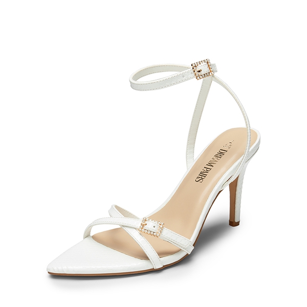 Criss-Cross Strap Stiletto Heel Sandals - WHITE-PAT -  0