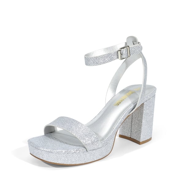 Platform Ankle Strap Chunky Heel Sandals - SILVER-GLITTER -  0