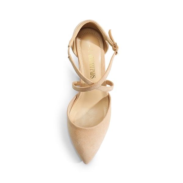 Pointed Toe Kitten Heel Dress Pumps - NUDE-SUEDE - 2