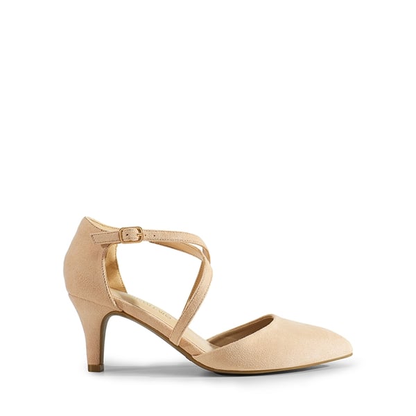 Pointed Toe Kitten Heel Dress Pumps - NUDE-SUEDE - 1