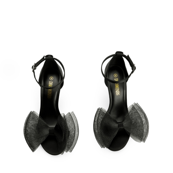 Silky Bow High Stiletto Heel Sandals - BLACK - 2