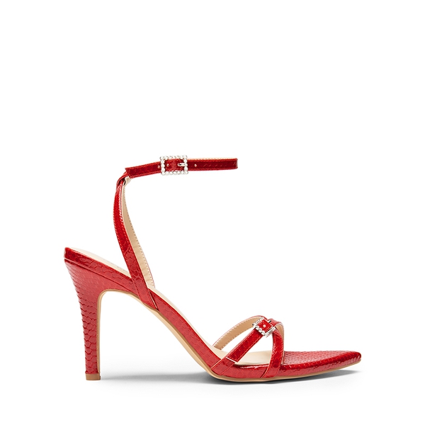 Criss-Cross Strap Stiletto Heel Sandals - RED-PAT - 3