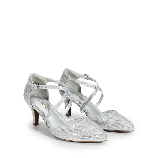 Pointed Toe Kitten Heel Dress Pumps - SILVER-GLITTER - 3