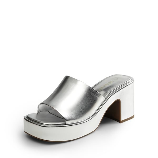 Slip On Chunky Platform Slide Sandals - SILVER-PU -  0