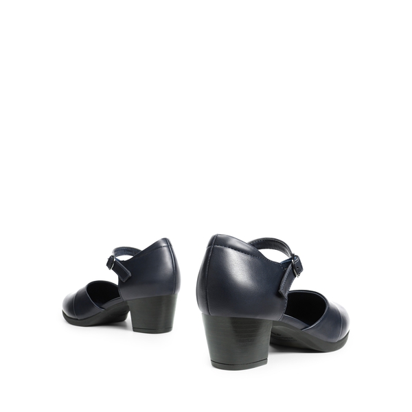 Comfortable Strap Low Block Heel Pumps - NAVY - 3