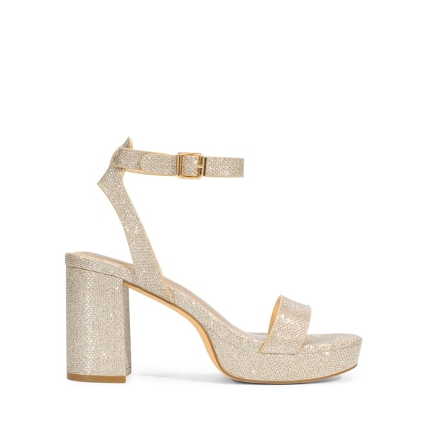 Platform Ankle Strap Chunky Heel Sandals - GOLD-GLITTER - 1