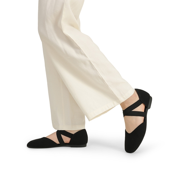 Sustainable Criss Cross Knit Ballet Flats - BLACK-ECO - 5