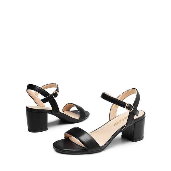 One Strap Open-Toe Chunky Sandals - BLACK-PU - 4