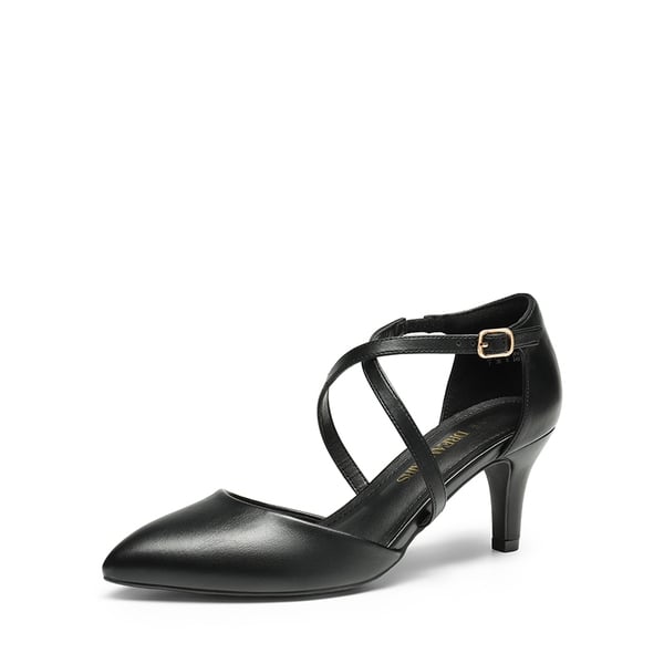 Pointed Toe Kitten Heel Dress Pumps - BLACK-PU -  0