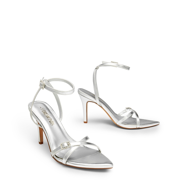 Criss-Cross Strap Stiletto Heel Sandals - SILVER-PU - 6