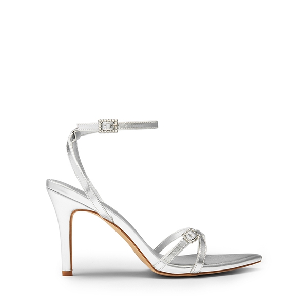 Criss-Cross Strap Stiletto Heel Sandals - SILVER-PU - 3