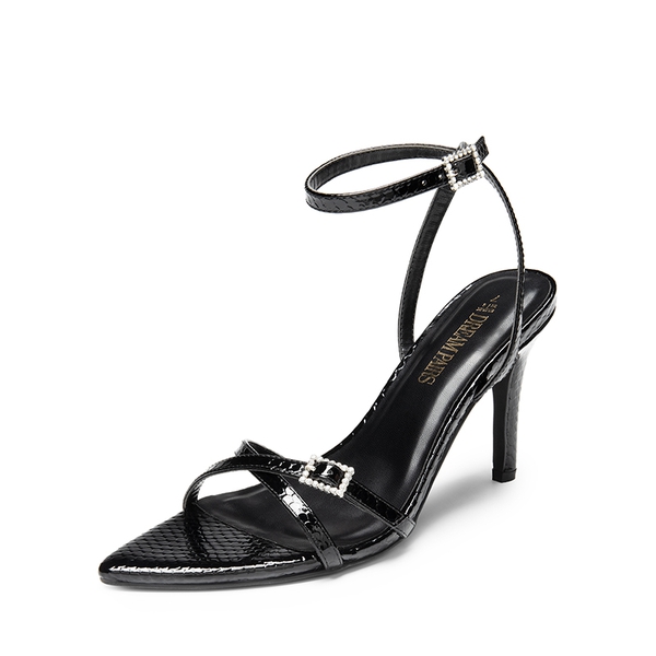 Criss-Cross Strap Stiletto Heel Sandals - BLACK-PAT -  0