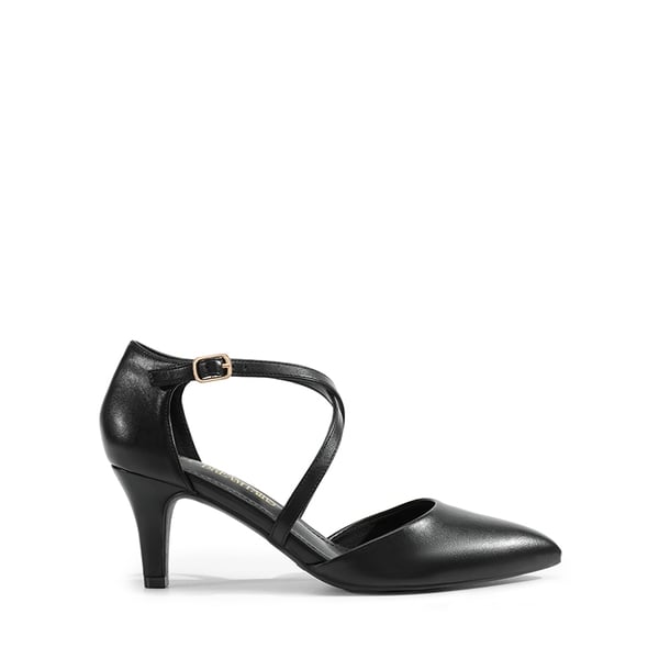 Pointed Toe Kitten Heel Dress Pumps - BLACK-PU - 1