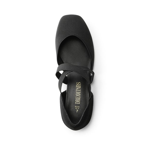 Sustainable Criss Cross Knit Ballet Flats - BLACK-ECO - 2
