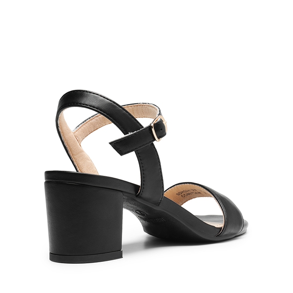 One Strap Open-Toe Chunky Sandals - BLACK-PU - 2