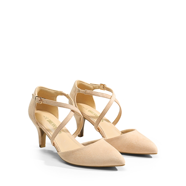 Pointed Toe Kitten Heel Dress Pumps - NUDE-SUEDE - 3