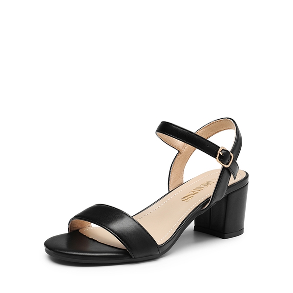 One Strap Open-Toe Chunky Sandals - BLACK-PU -  0