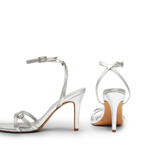 Criss-Cross Strap Stiletto Heel Sandals - SILVER-PU - 4