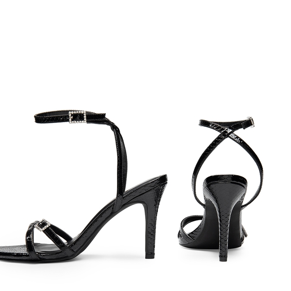 Criss-Cross Strap Stiletto Heel Sandals - BLACK-PAT - 4