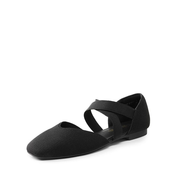 Sustainable Criss Cross Knit Ballet Flats - BLACK-ECO -  0
