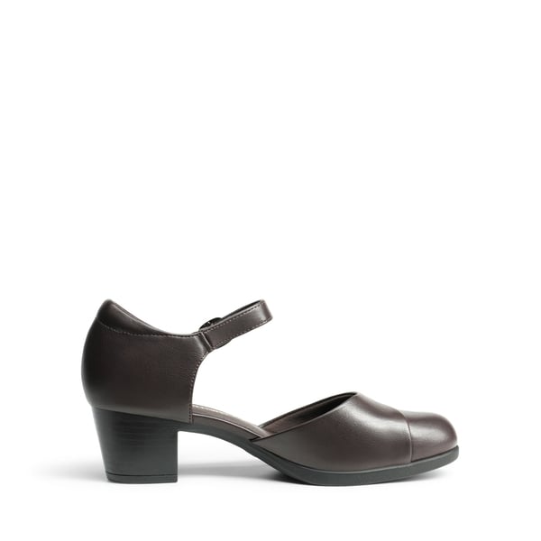 Comfortable Strap Low Block Heel Pumps - BROWN - 1