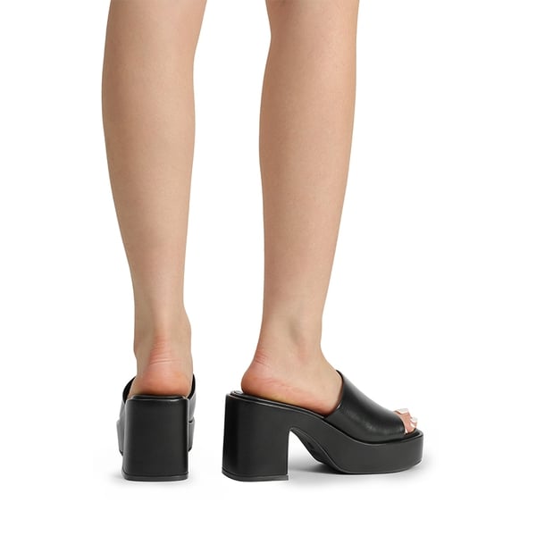 Slip On Chunky Platform Slide Sandals - BLACK-PU - 6