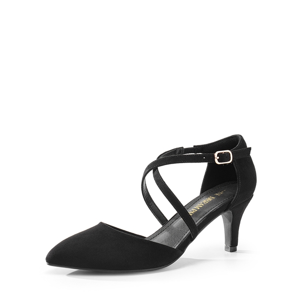 Pointed Toe Kitten Heel Dress Pumps - BLACK-SUEDE -  0