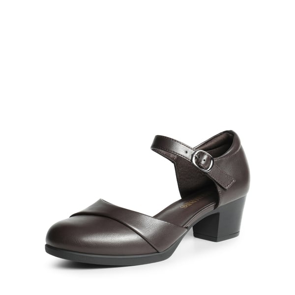 Comfortable Strap Low Block Heel Pumps - BROWN -  0