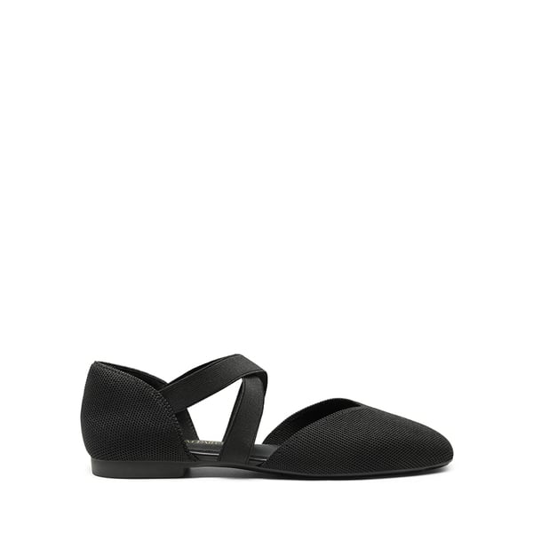 Sustainable Criss Cross Knit Ballet Flats - BLACK-ECO - 1