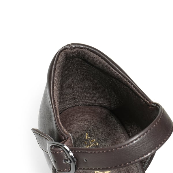 Comfortable Strap Low Block Heel Pumps - BROWN - 5