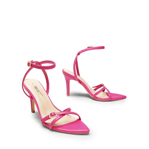 Criss-Cross Strap Stiletto Heel Sandals - HOT PINK-PU - 6
