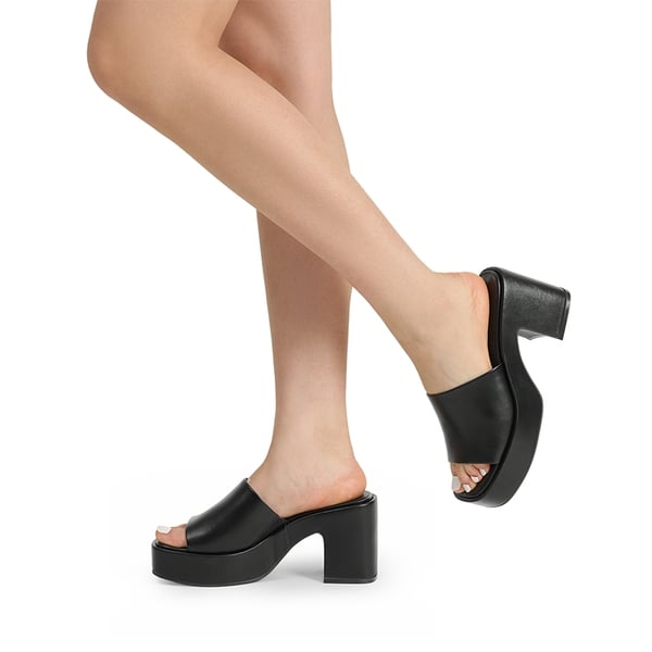 Slip On Chunky Platform Slide Sandals - BLACK-PU - 5