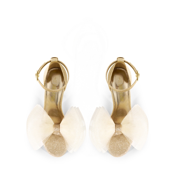 Silky Bow High Stiletto Heel Sandals - GOLD-GLITTER - 2