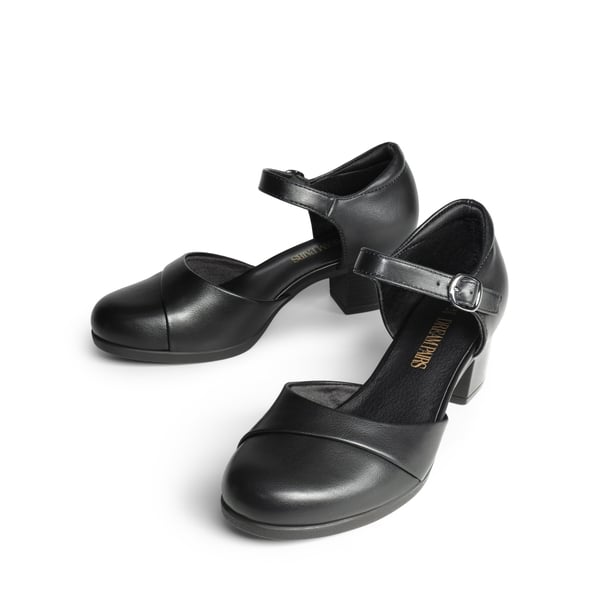 Comfortable Strap Low Block Heel Pumps - BLACK - 2
